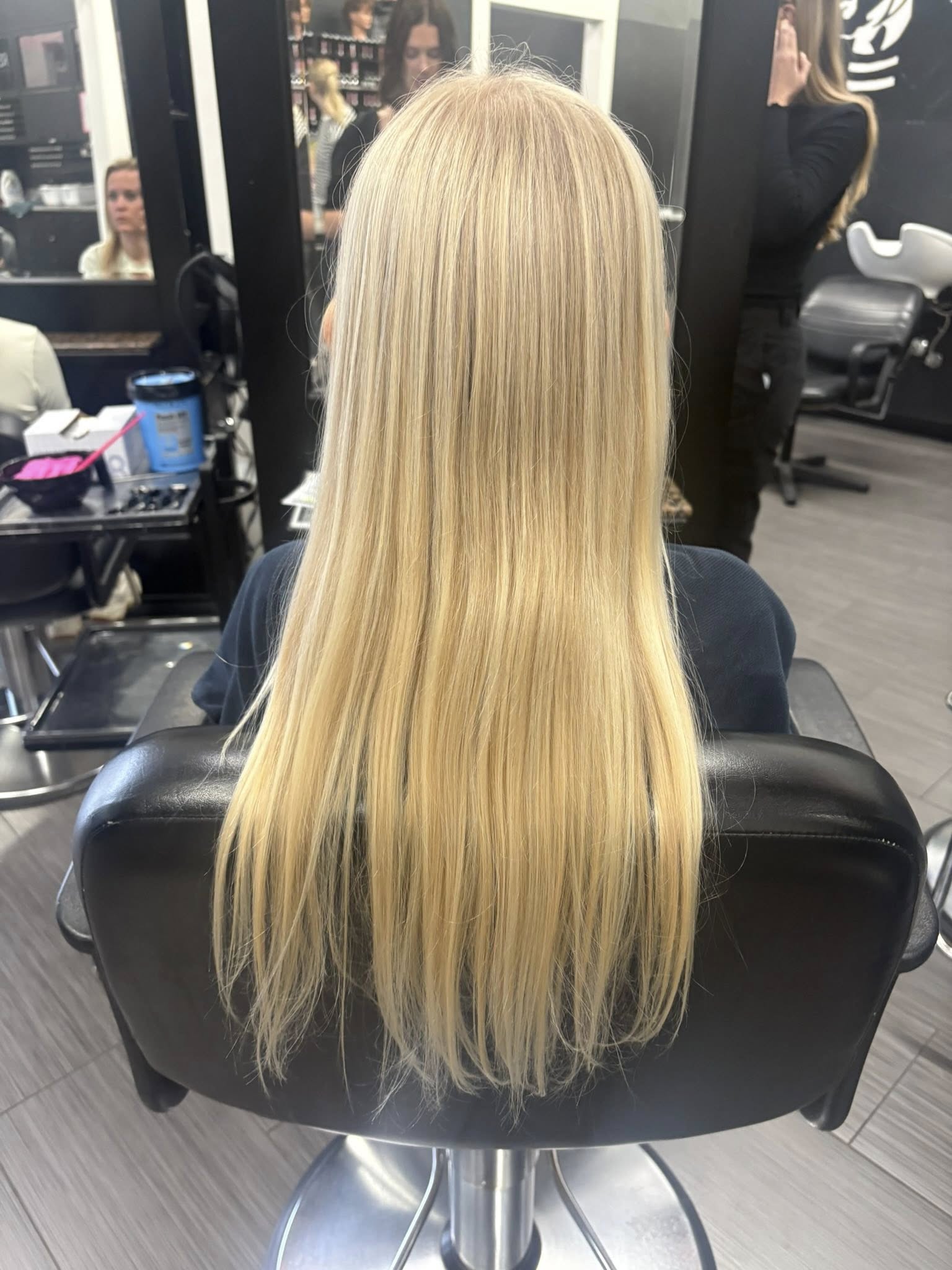 Long bright blonde, sleek and straight